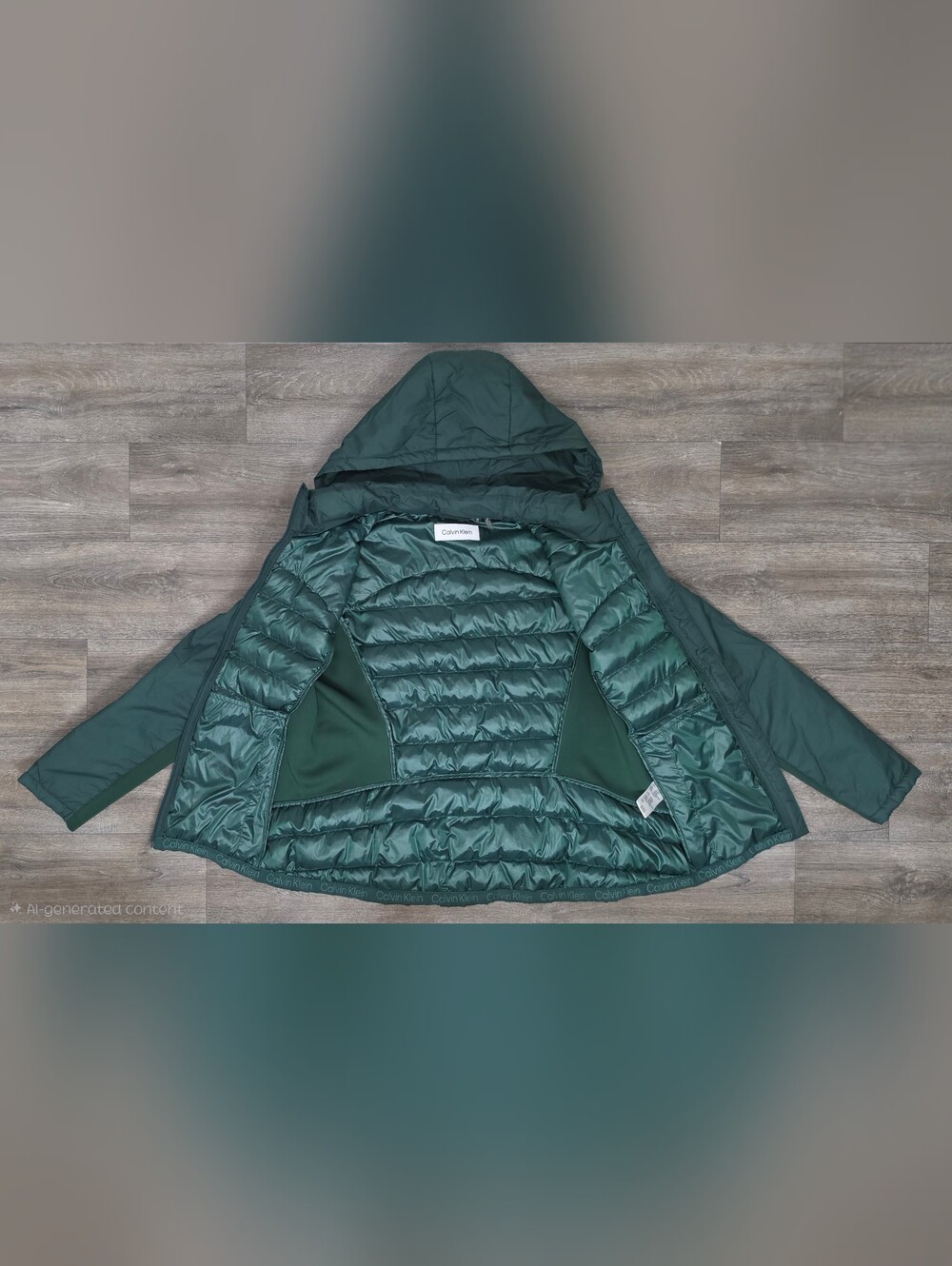 Calvin Klein Performance Mixed Media Hooded Puffer Jacket-Size Large - Picture 3 of 6